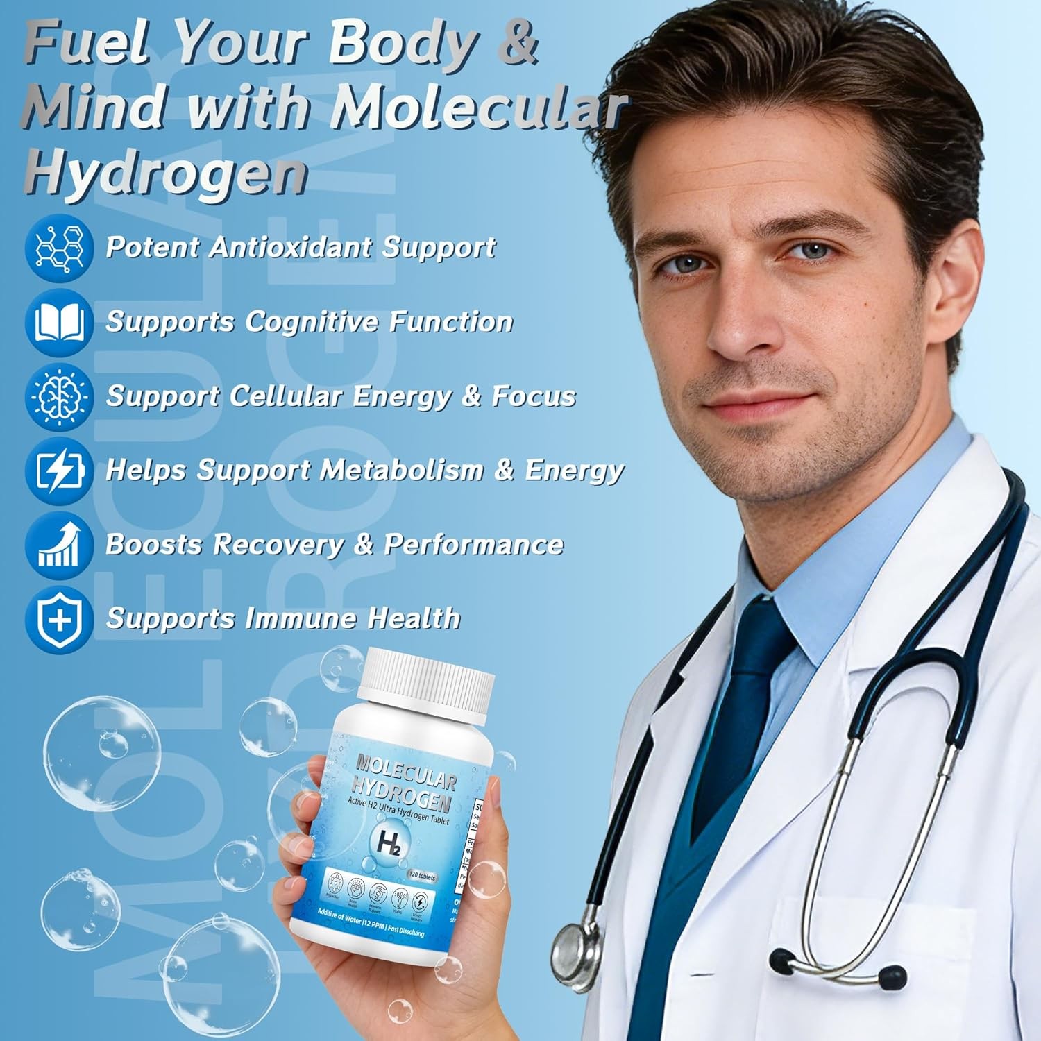 Molecular Hydrogen Tablets 12 PPM Hydrogen Water Supplement with Magnesium