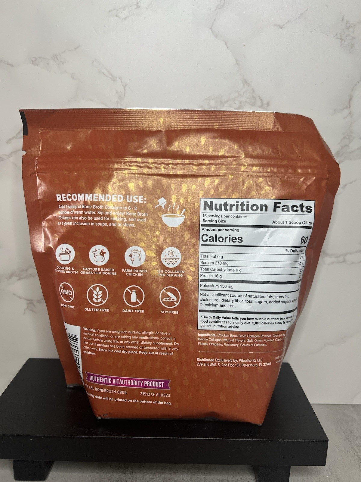 Vitauthority Bone Broth Collagen Powder Chicken Noodle 10.9 oz Exp 04/2027