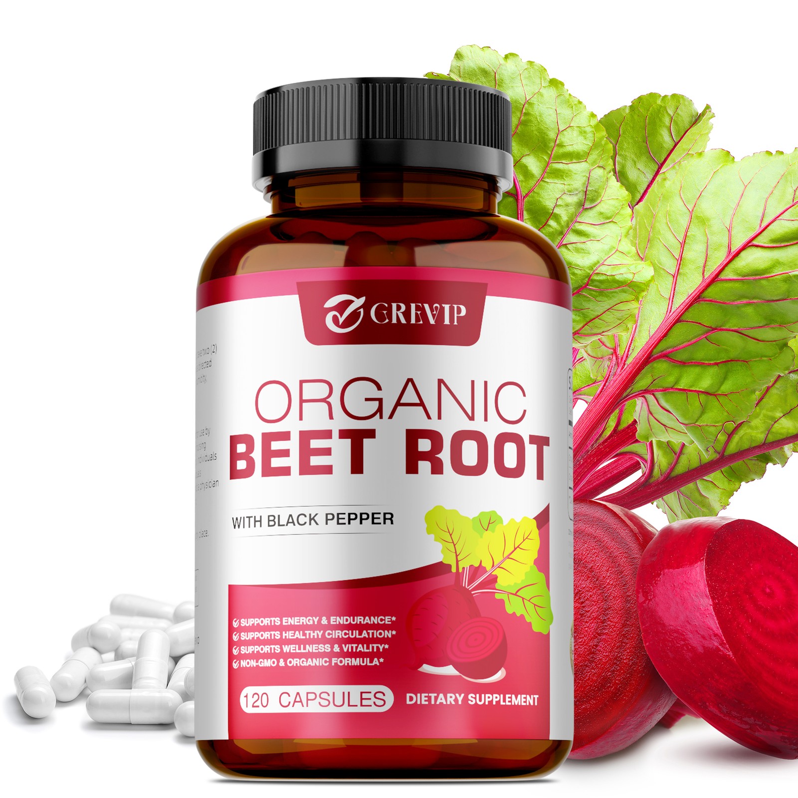 Beet Root 120pcs – Beetroot Powder Supports Blood Pressure, Immune System,