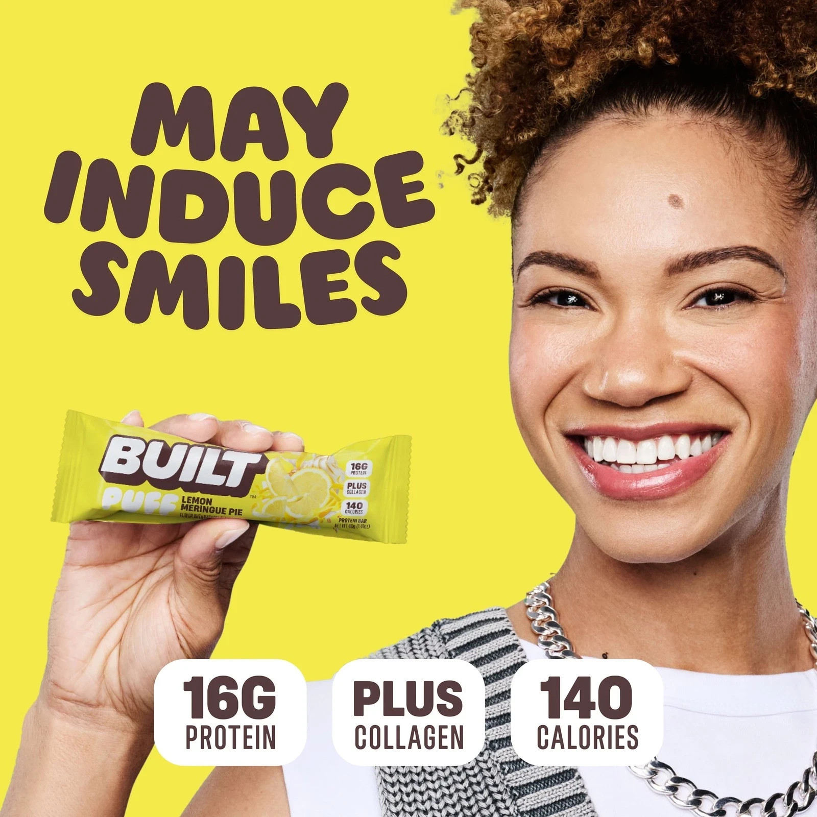 BUILT Bar, Puff Protein Bar, Lemon Meringue Pie, 16G Protein, Collagen, 150 Calo