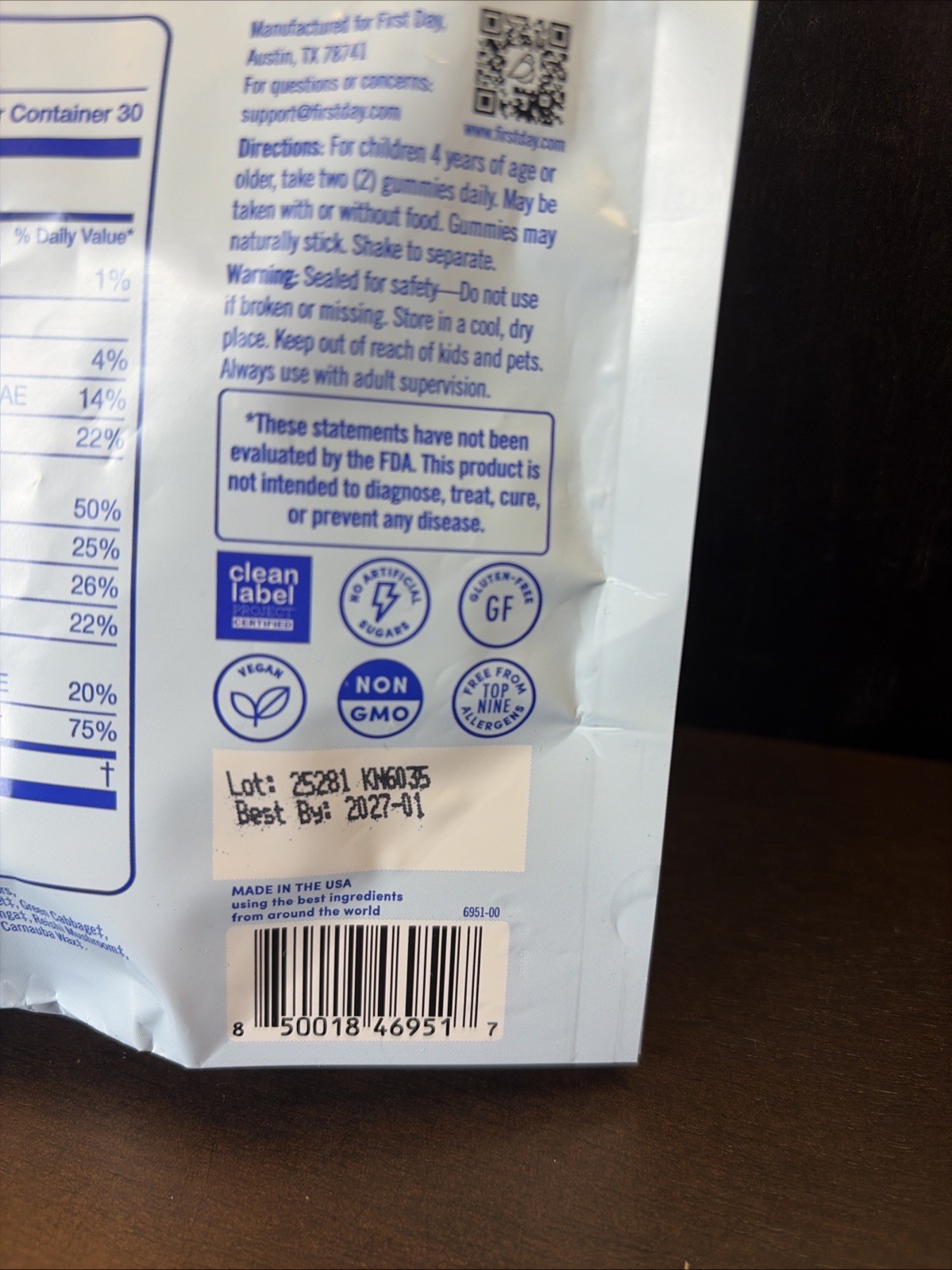 EXP:01/2027First Day Kids Multivitamin Gummies Age 4+, 60 GUMMIES SUPPLEMENT