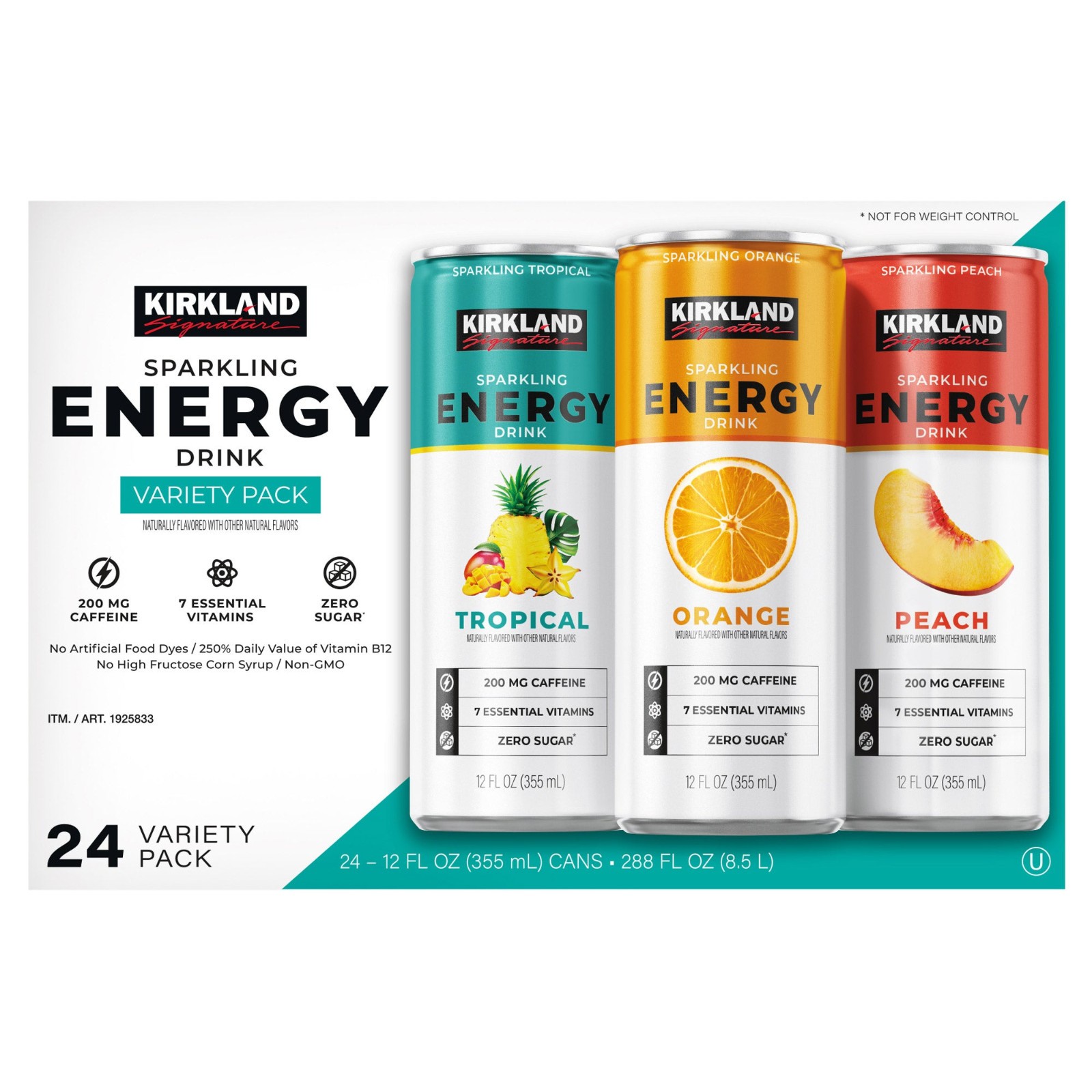 Kirkland Signature Sparkling Energy Drink, Variety Pack, 12 fl oz, 24-count
