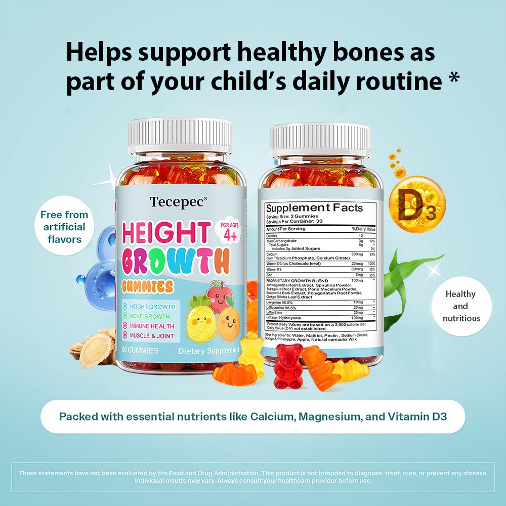 Calcium Zinc Vitamin D3 K2 Gummies Immune Bone Height Growth Muscle Health US