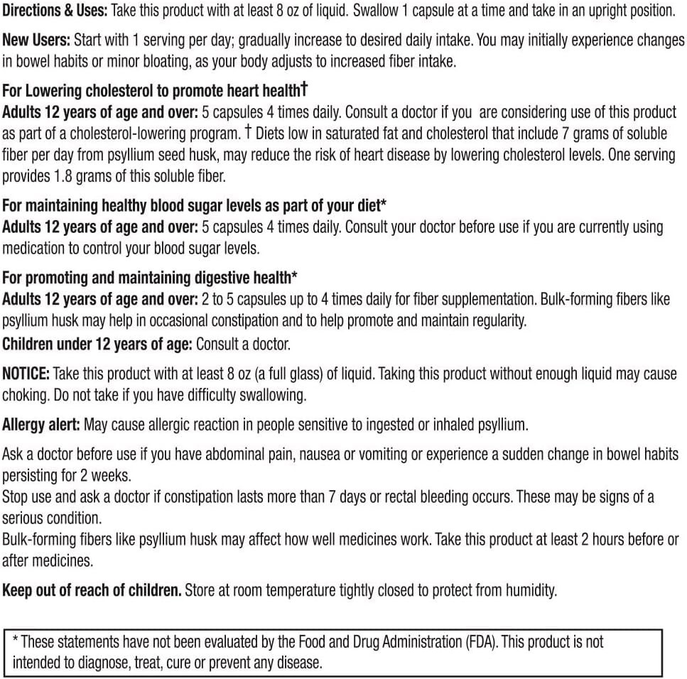 Bulk Psyllium Fiber Capsules 720 Ct – Pack of 360 Servings
