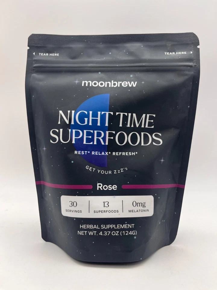 Moonbrew Rose Night Time Superfoods Herbal Supplement Rest Relax 30 Servings