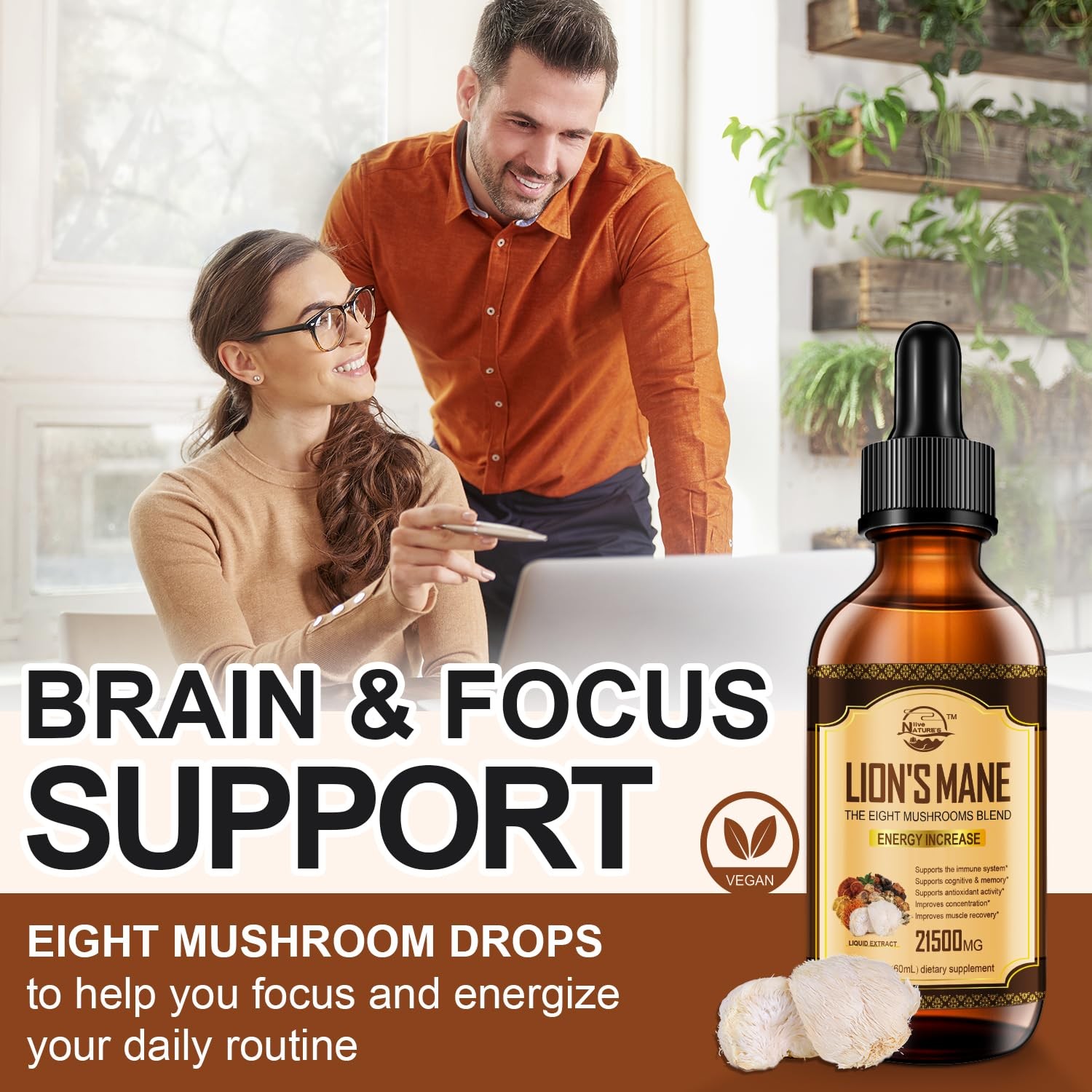 Lions Mane Supplement, Liquid Mushroom Extract Drops, 8 2 Fl Oz (Pack of 1)