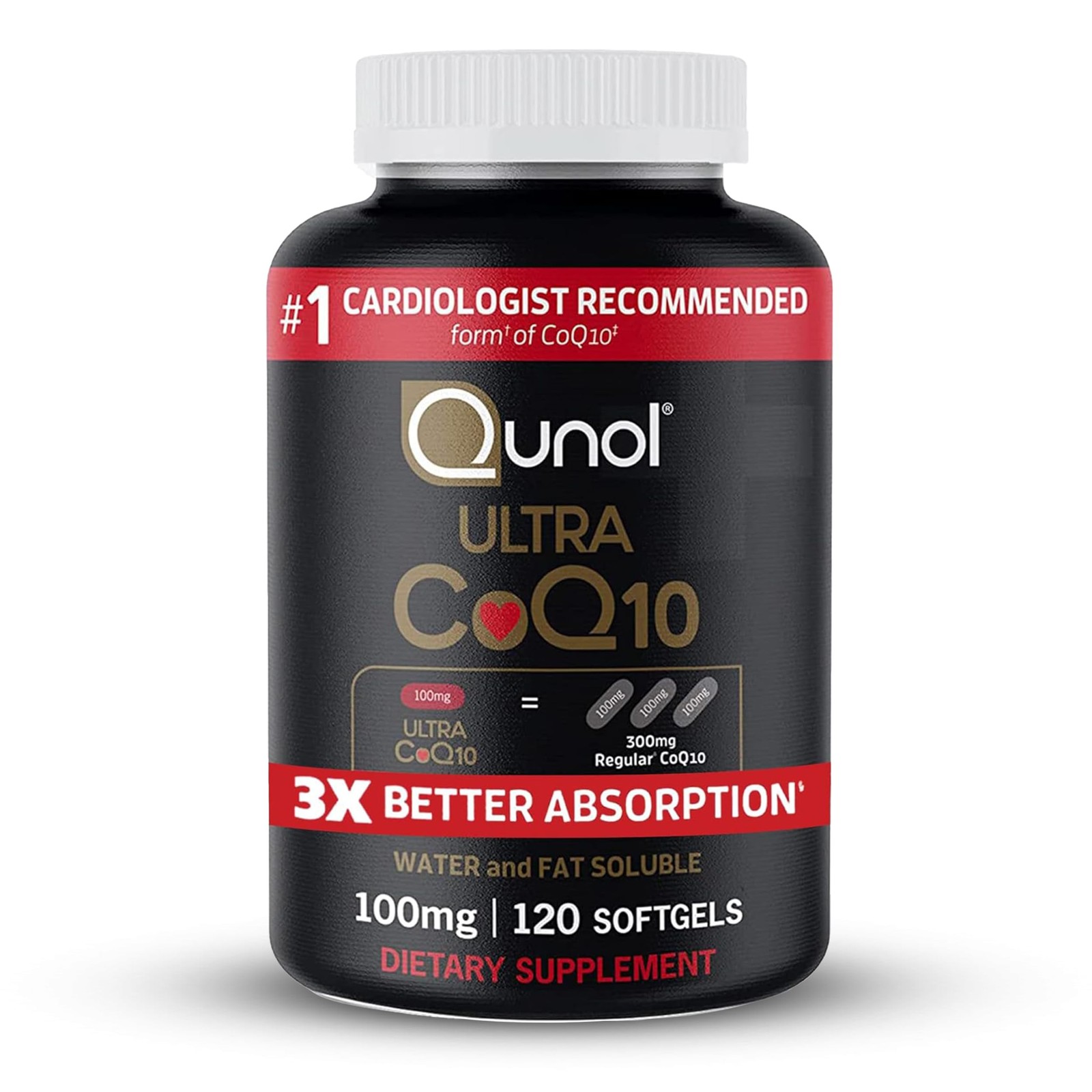 Qunol Ultra CoQ10 100mg, 3x Better Absorption, 120 Count (Pack of 1), Red