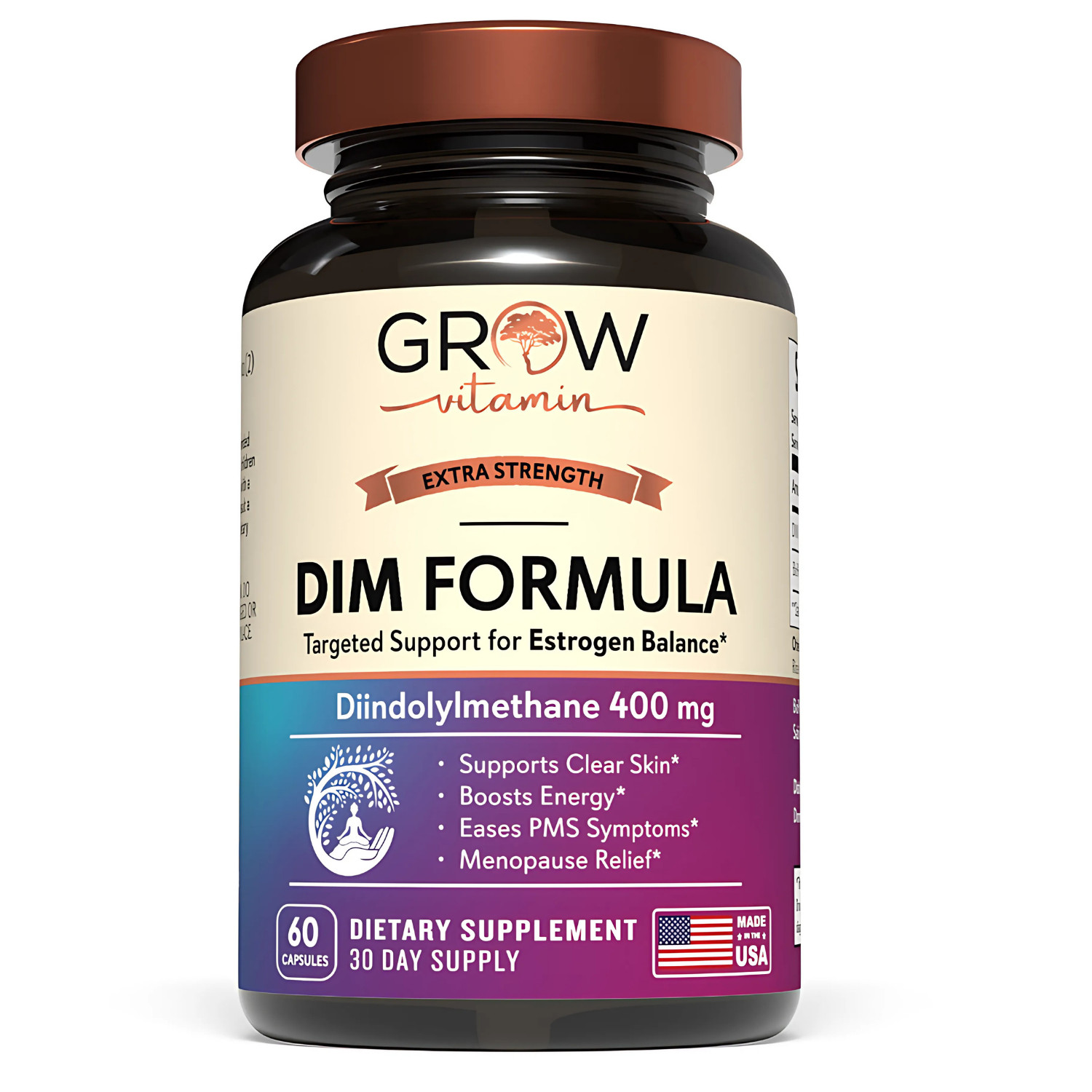 DIM (Diindolylmethane) 400mg with Bioperine, Made in the USA, NON-GMO, 60 CAPS