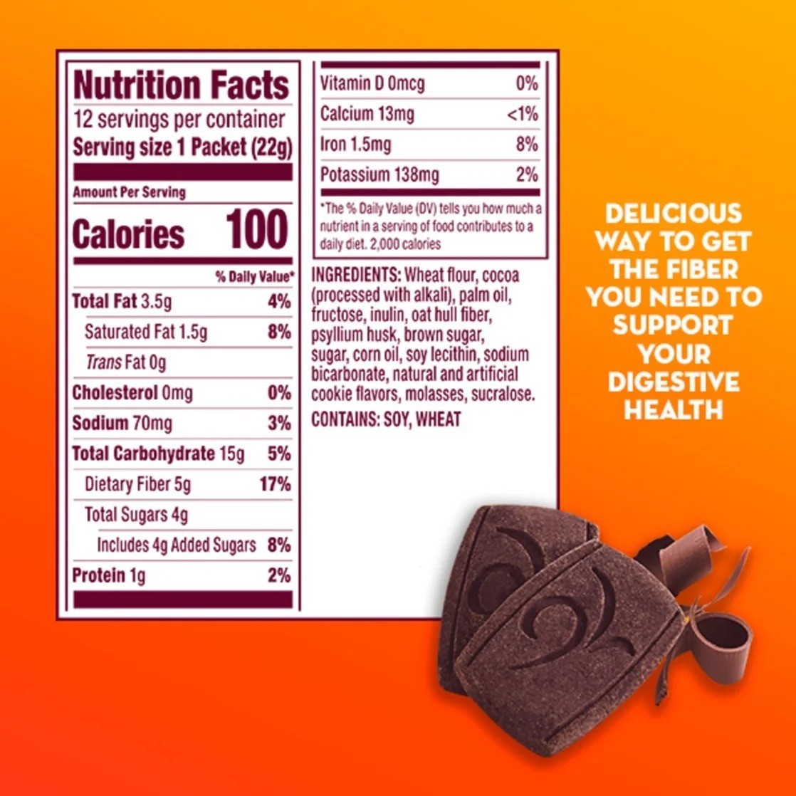 Metamucil Fiber Supplement Chewable Thins Chocolate 12 Count Powder Food Snack