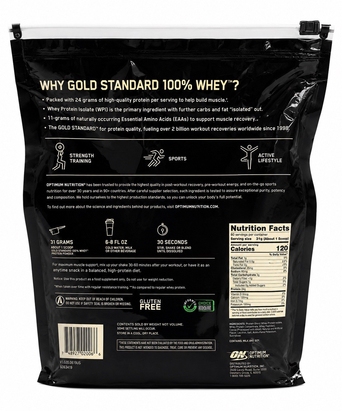 Optimum Nutrition Gold Standard 100% Whey Protein, 80 Servings, Vanilla IceCream