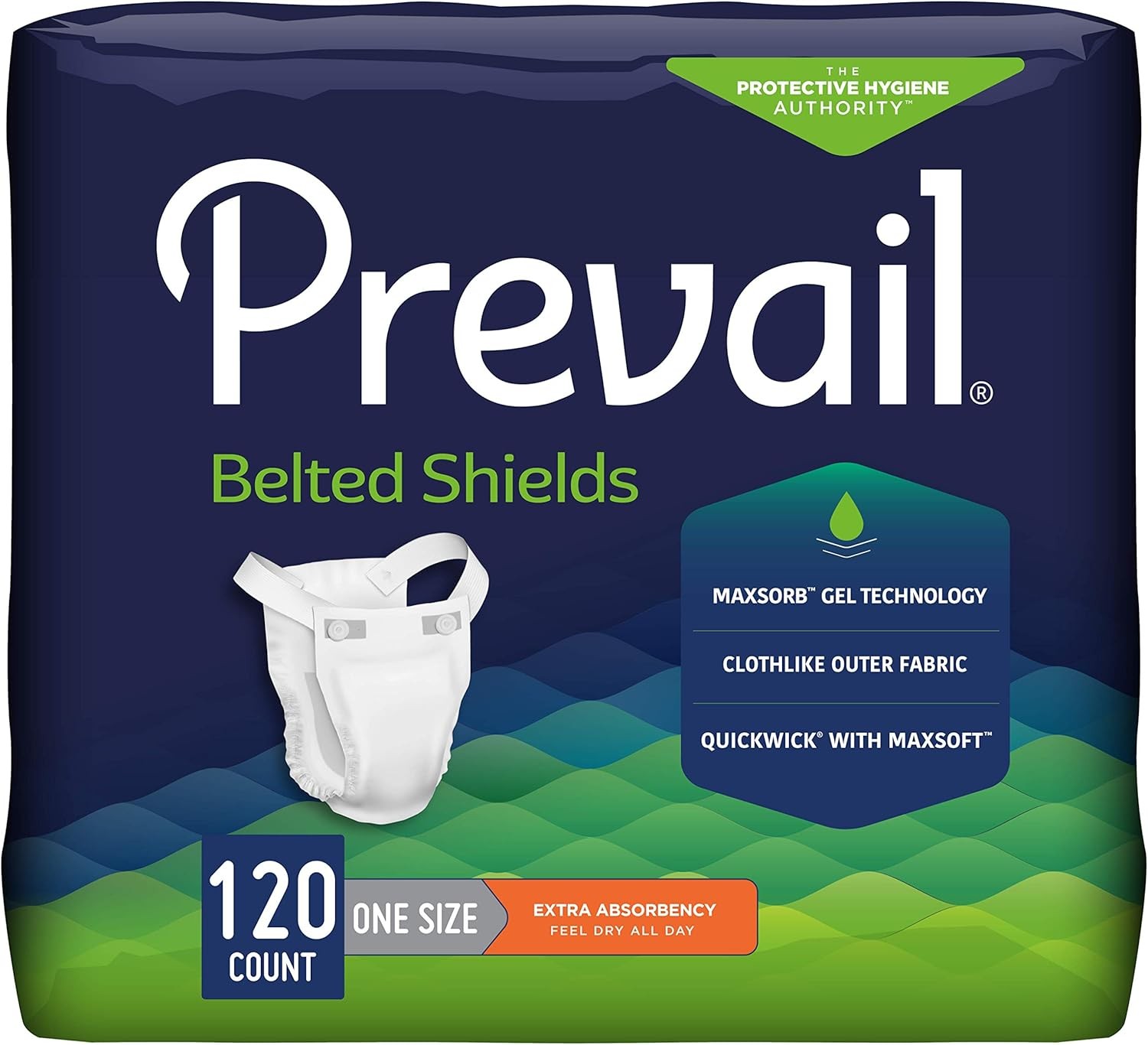 Prevail Incontinence Unisex Belted Shields, Disposable Adult Belted Shield for
