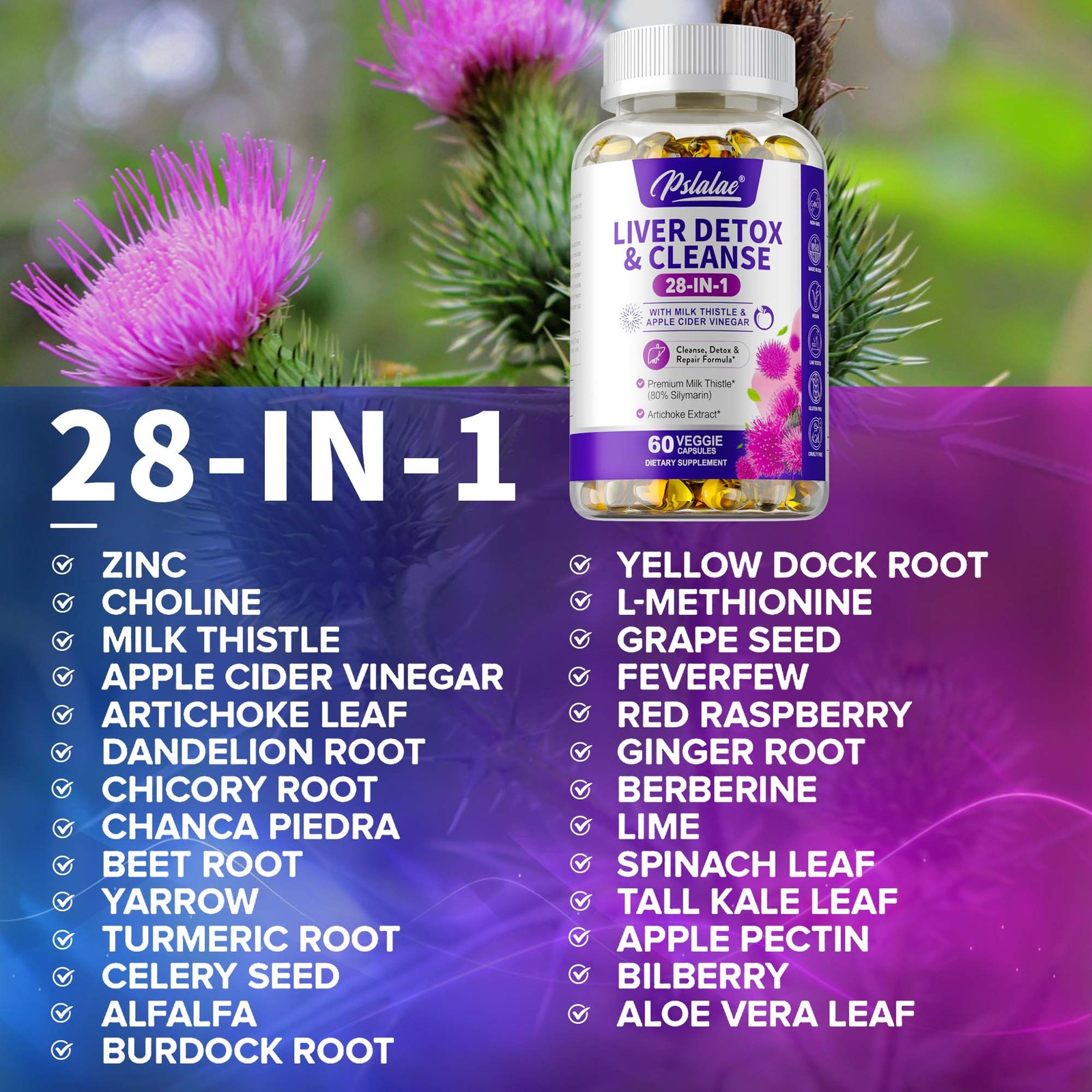 28-In-1 Liver Detox & Cleanse – Liver Support Supplements – with Milk Thistle