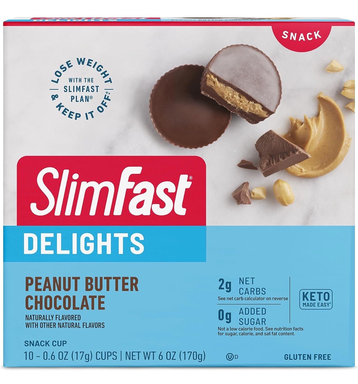 *4 Box*Slim Fast Delights Peanut Butter Chocolate Cup (10 ct. Each)~Total 40 ct