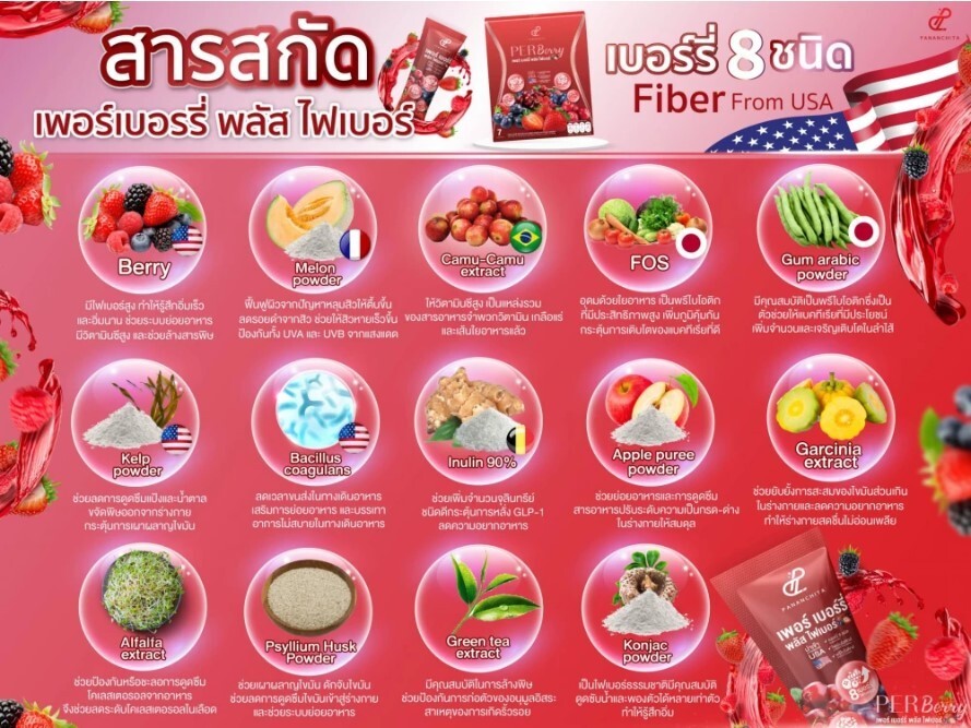 3X Per Berry Fiber Pananchita Dietary Supplement Weight Control Detox Body Slim