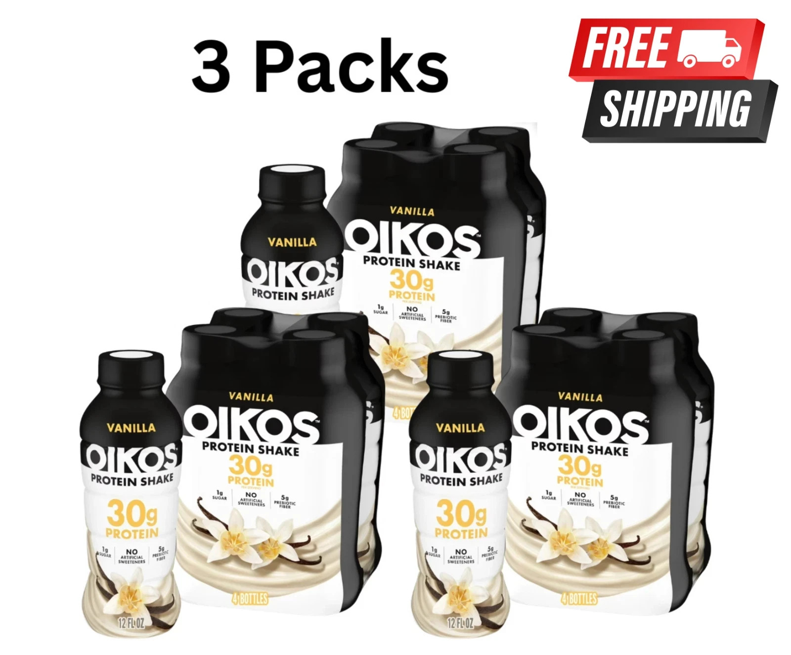 Oikos Protein Shake, Shelf Stable, Vanilla, 30g Protein, 12 fl oz, 12 Count