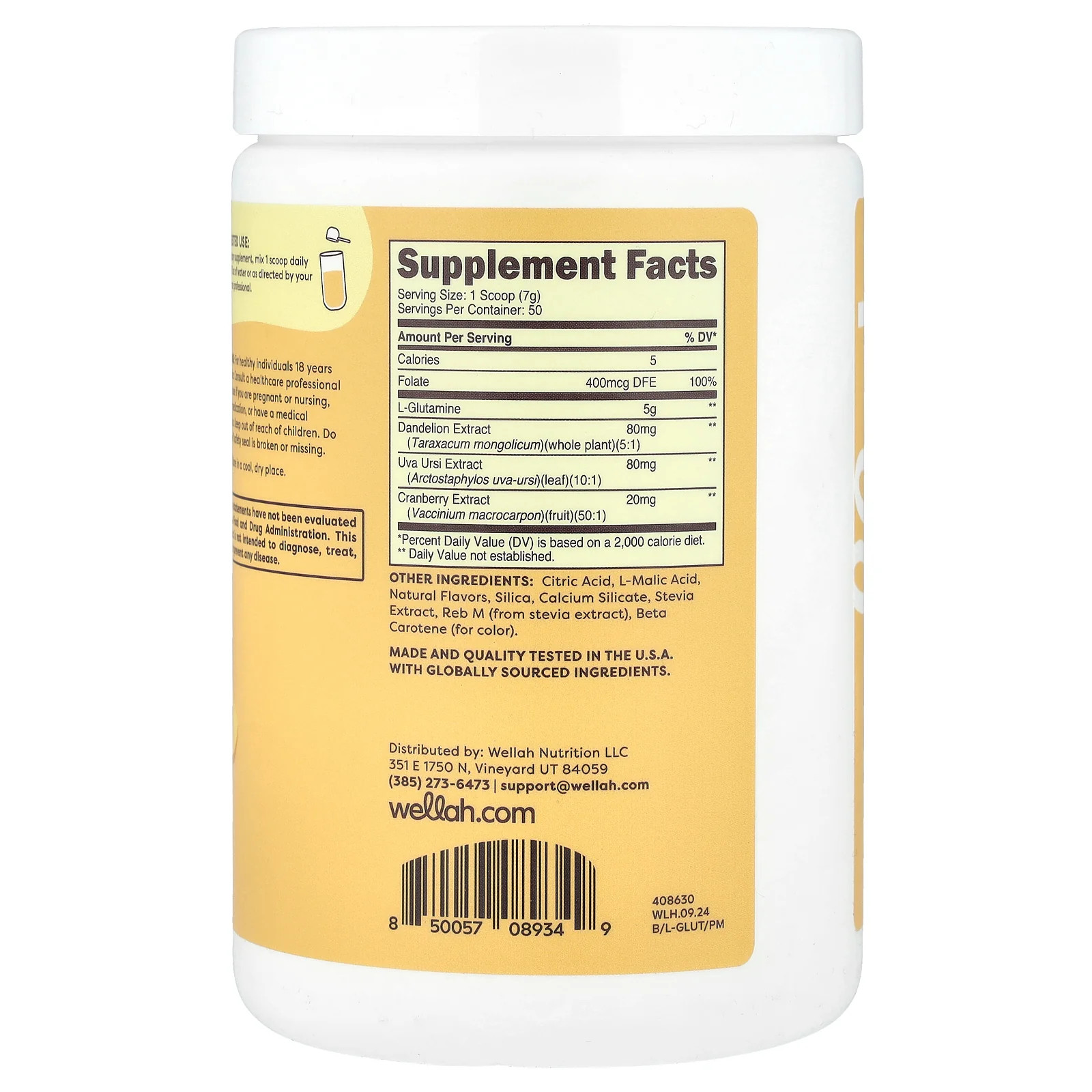 2 X Wellah, L-Glutamine, Peach Mango, 13 oz (365 g)