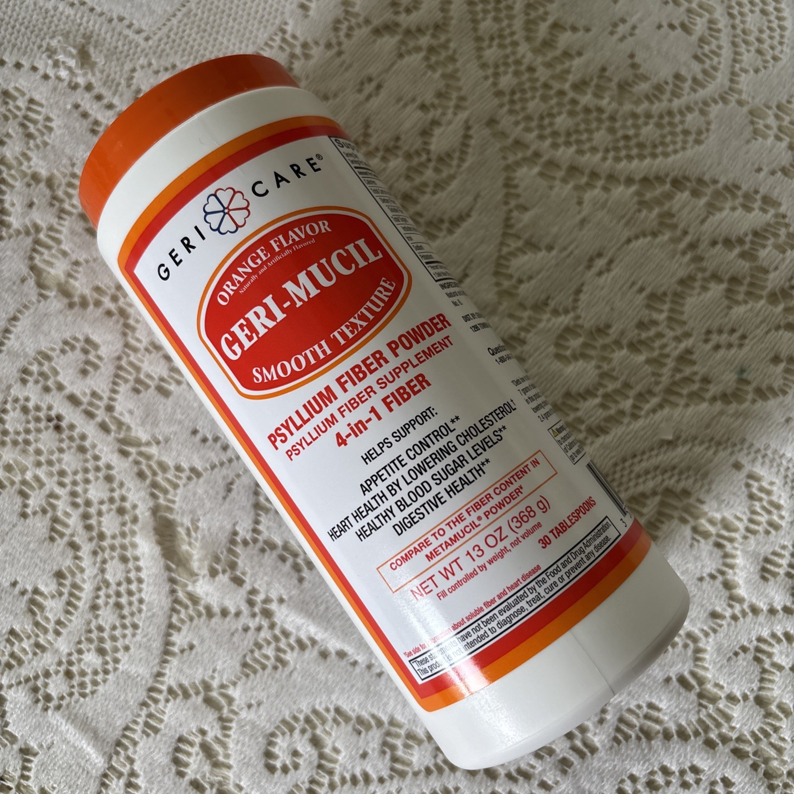 Geri-Care Geri-Mucil Orange Flavor Psyllium Fiber Powder 13oz. NEW