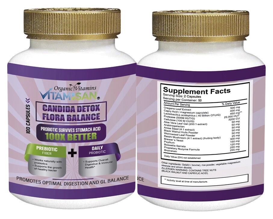 Candida Detox Cleanse Complex with Probiotics Digestive Enzymes Oregano Leaf 100