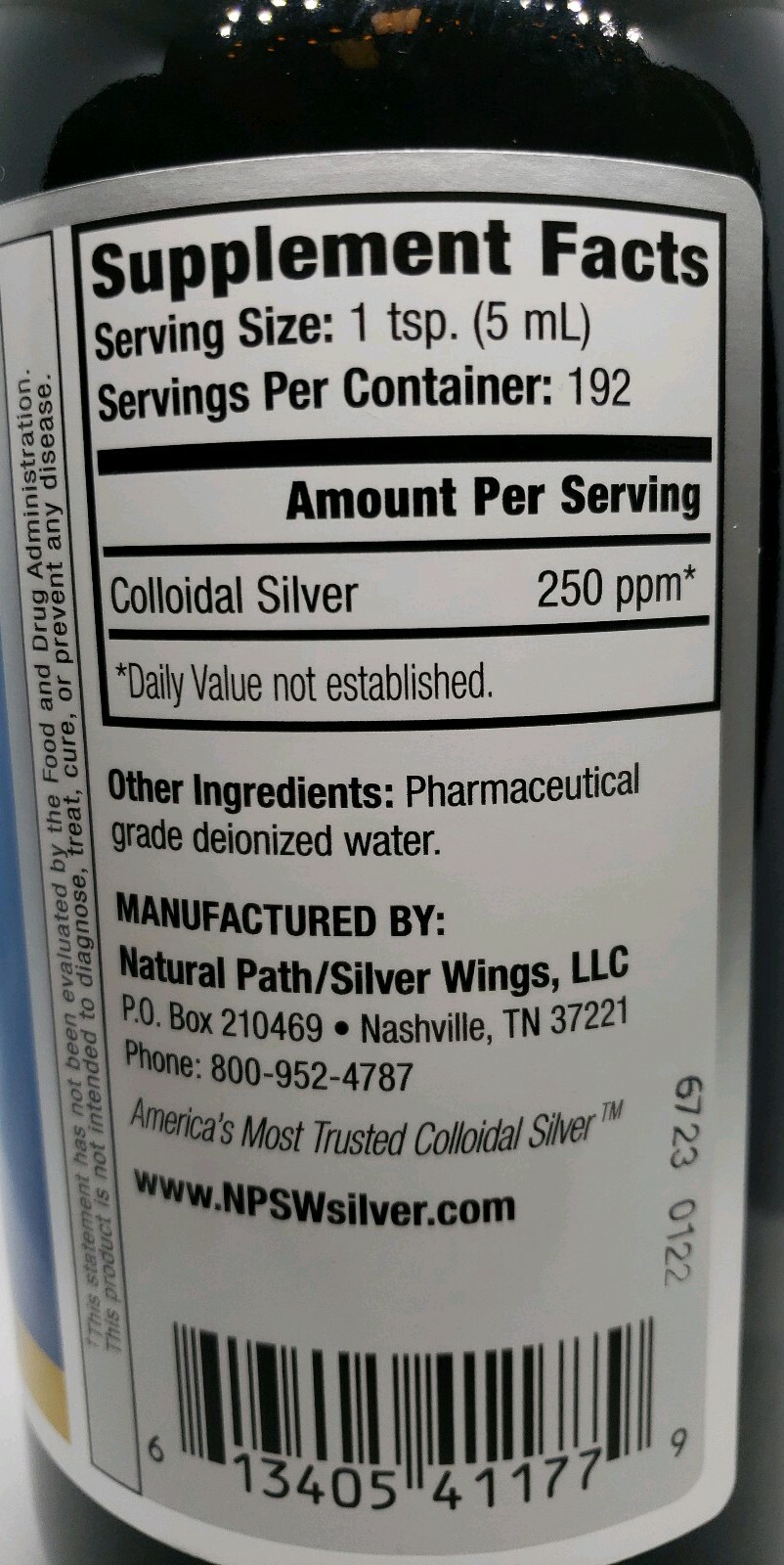CHOOSE ONE: Silver Wings Collodial Silver 250PPM Cap Top 8, 16, OR 32 Fl Oz
