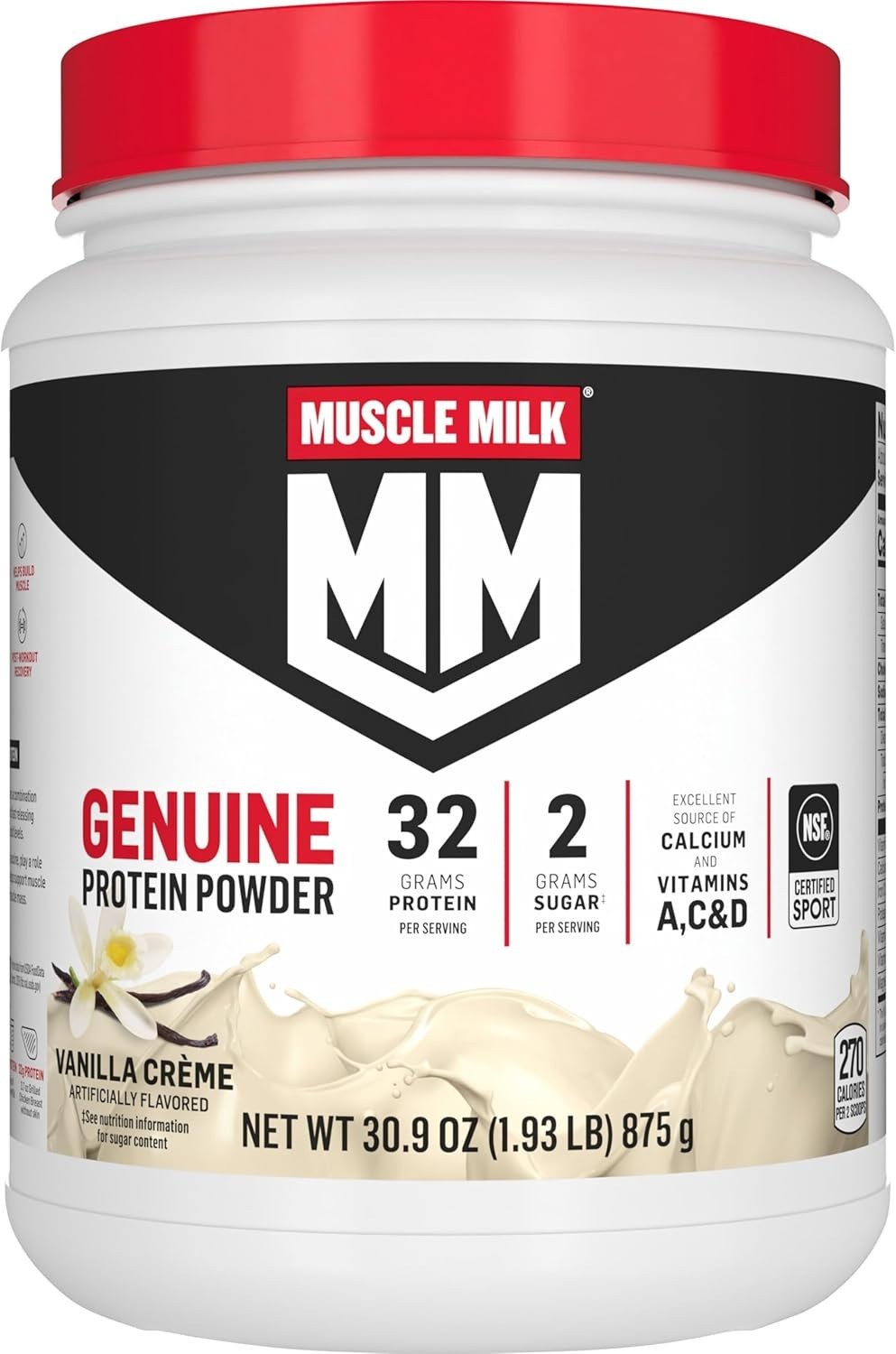 Muscle Milk Genuine Protein Powder, Vanilla Crème, 1.93 Pounds, 12 Servings, 32G