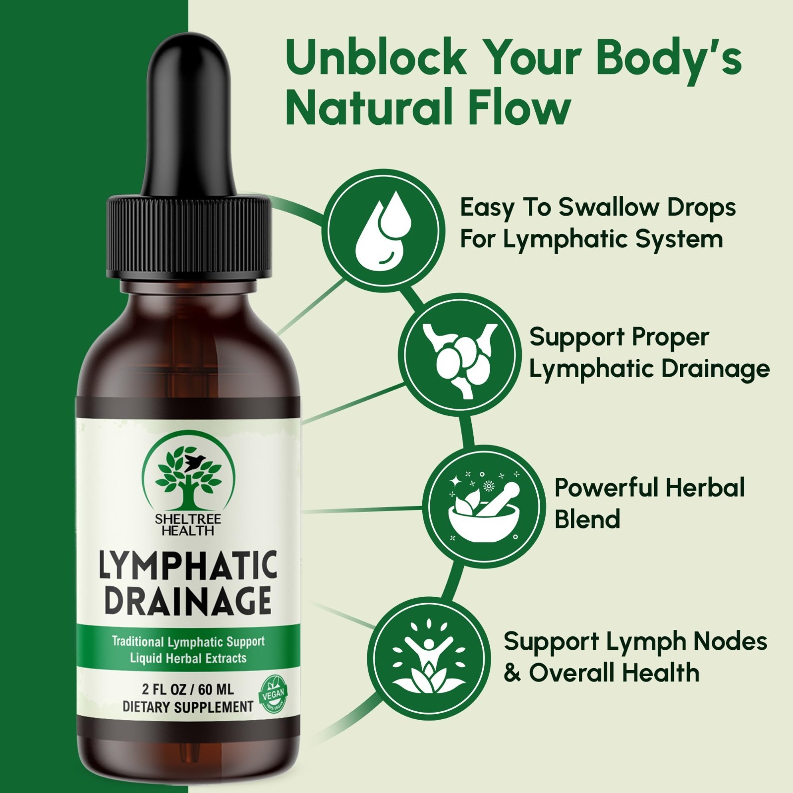 Organic Lymphatic Drainage Drops 2 Fl. Oz | Vegan, Non-GMO Supplement with Cleav
