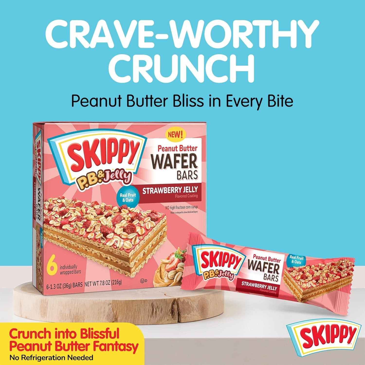 Nutritious P.B. & Jelly Wafer Bars – Strawberry Flavor, 6 Individually Wrapped