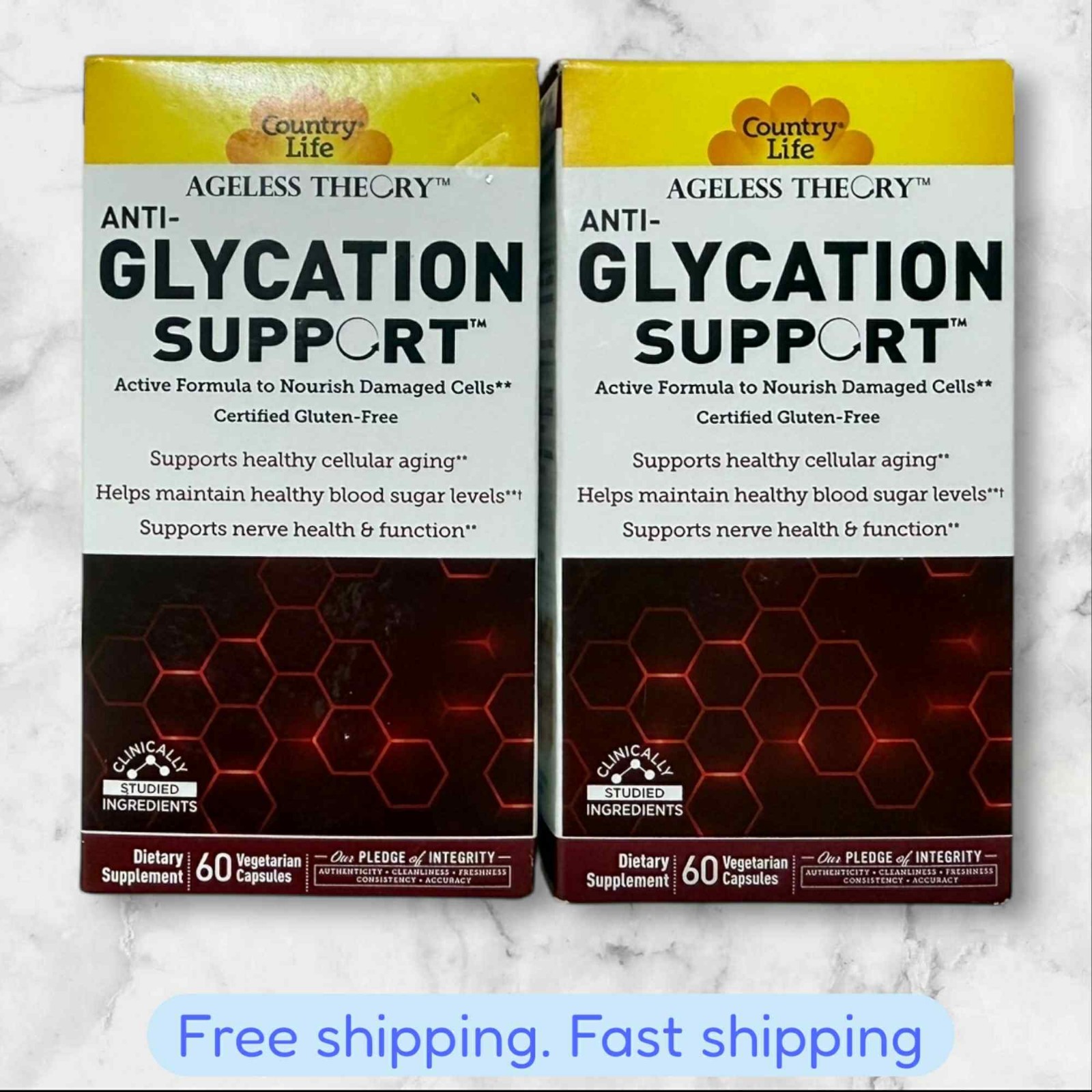 LOT OF 2 Country Life Ageless Theory Anti-Glycation Support 60 Veg Cap EXP2026+