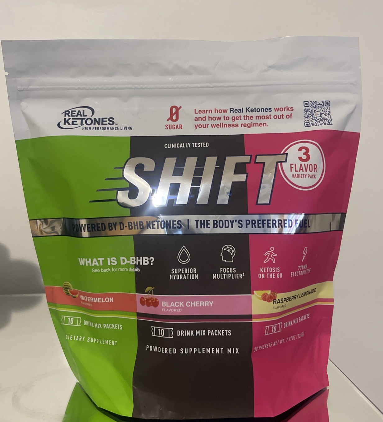 Real Ketone Shift Variety Pack 30 Packets black cherry raspberry lemonade waterm