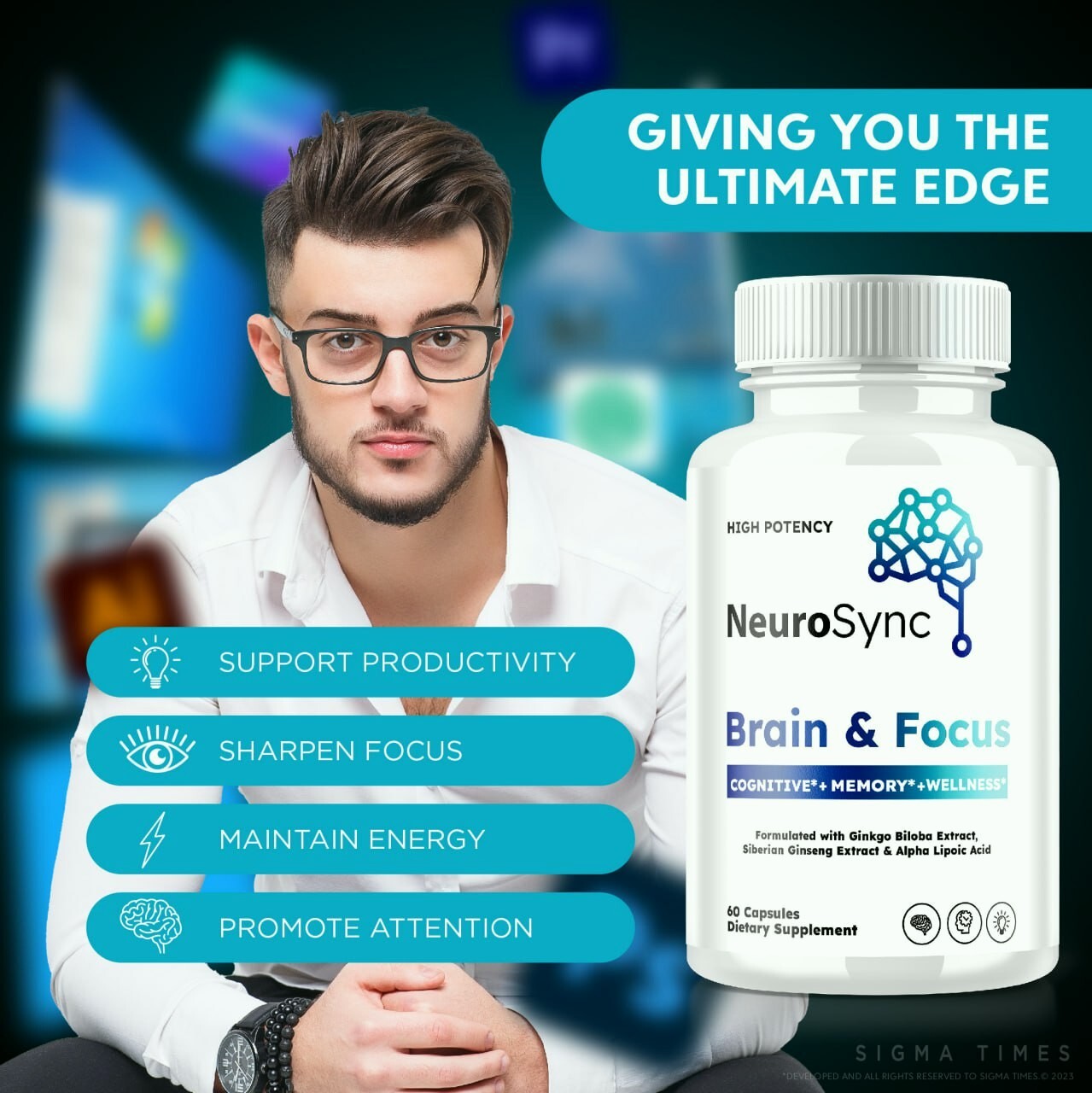 Neurosync Brain & Focus Cognitive Pills to Improve Memory & Brain Fog 60ct