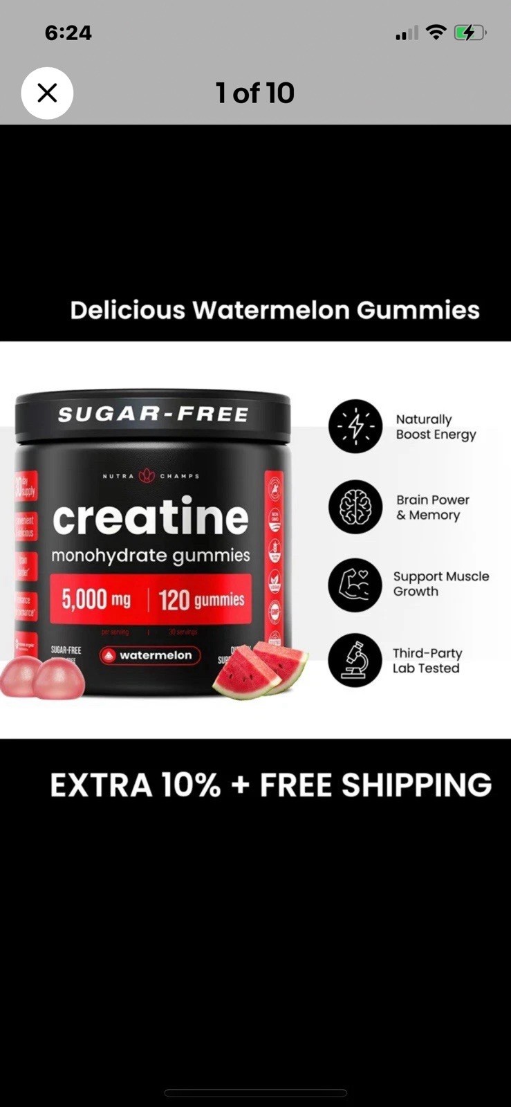 NEW Nutra Champs Creatine Monohydrate Gummies Watermelon 120 Gummies 5000 mg