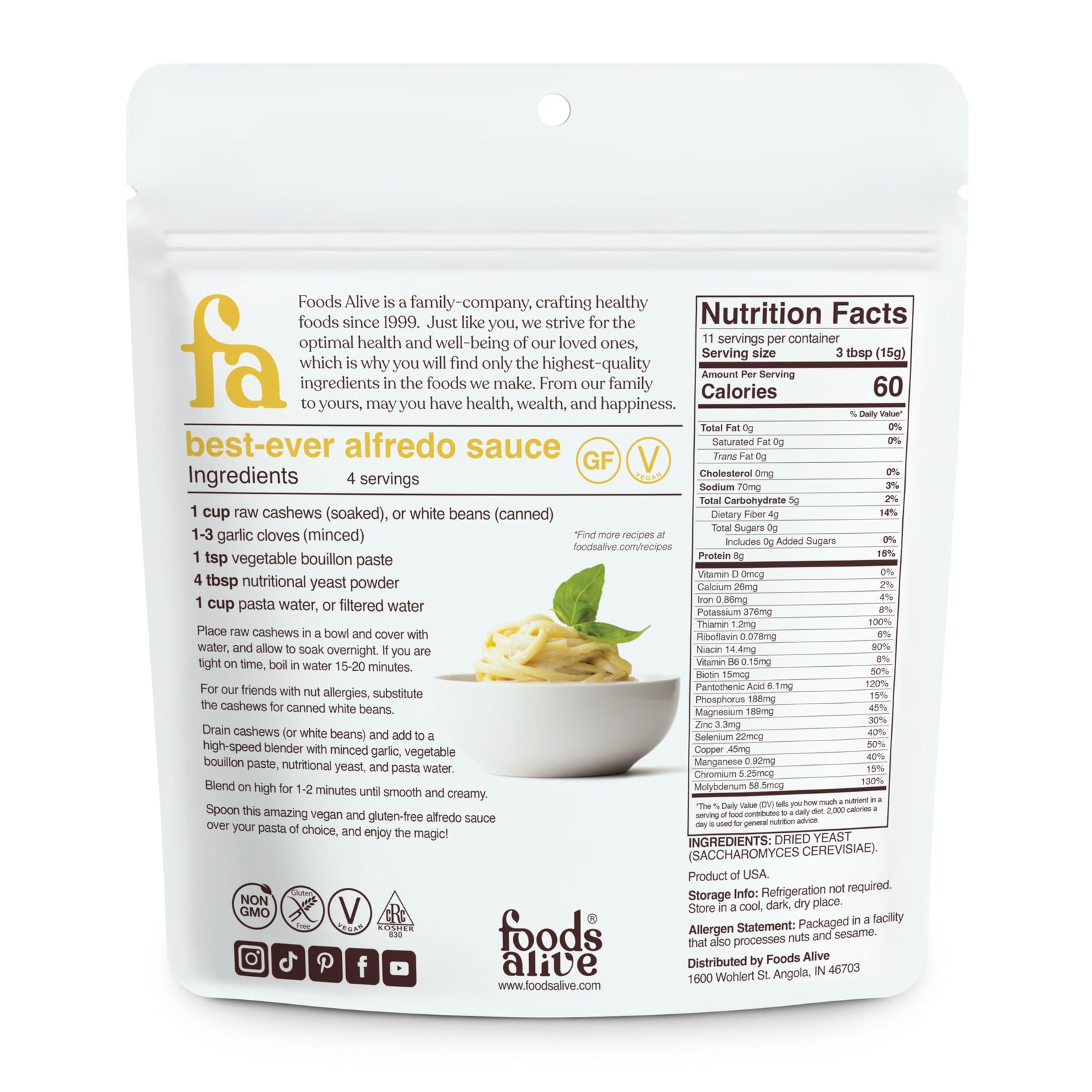Non~Fortified Nutritional Yeast Flakes 6 oz Vegan Cheese Seasoning