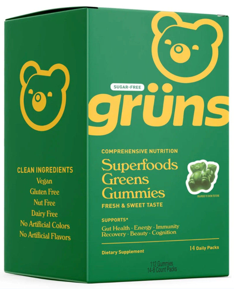 Gruns – Sugar Free SuperFoods Greens Gummies Sweet Taste – 112 Gummies 14 Packs