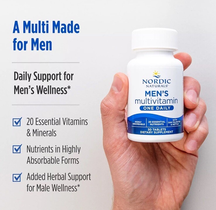 Nordic Naturals Men’s Multivitamin One Daily, Unflavored 30 Tablets Exp 4/2025