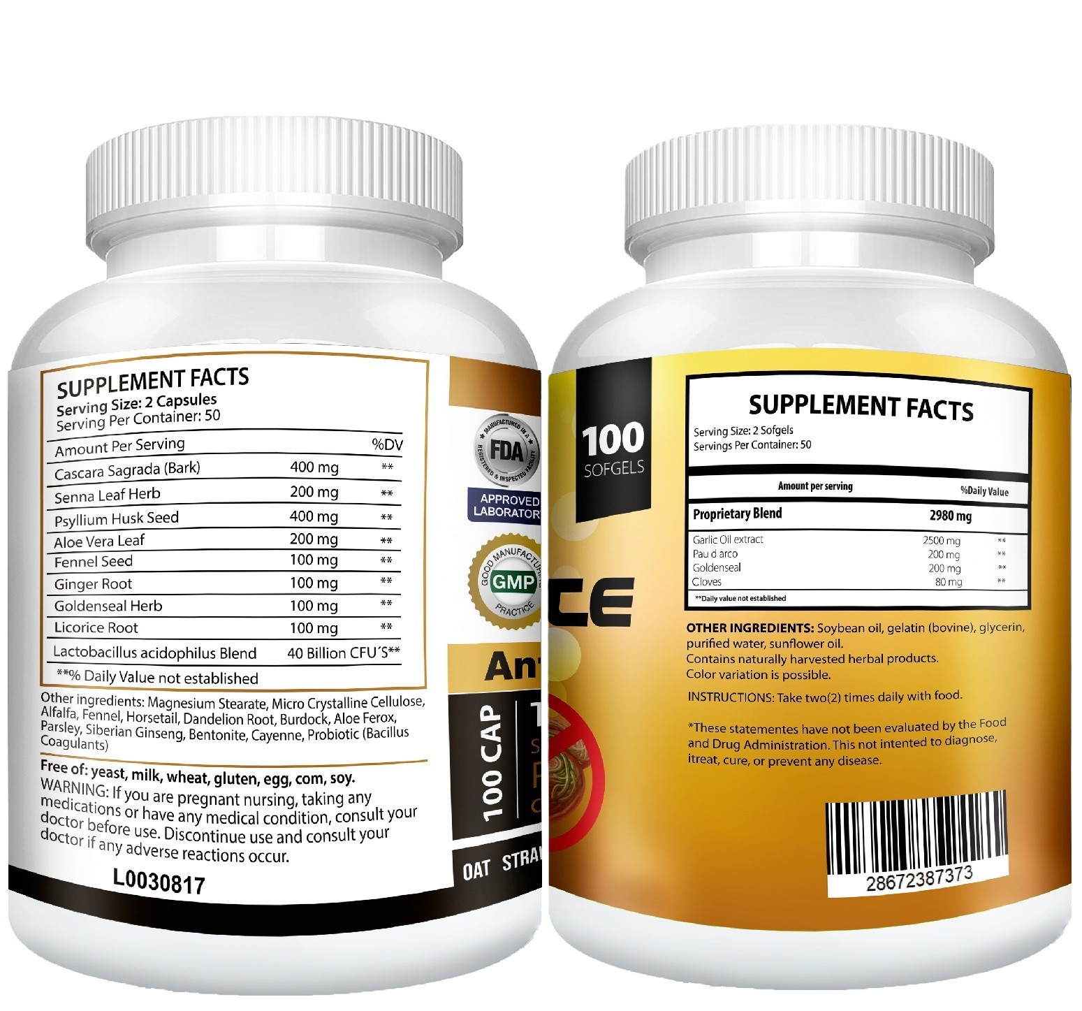 Detox antifungal capsules fungus intestinal support garlic complex candida Duo