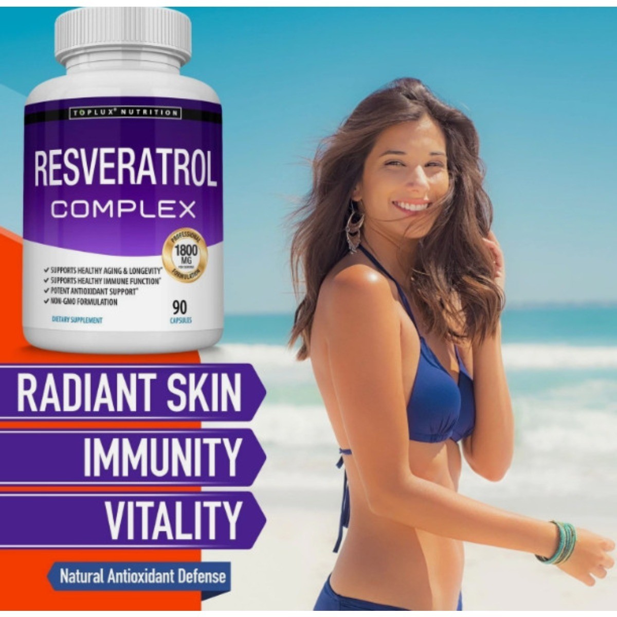 Toplux Resveratrol Complex,1800mg Antioxidant,Cellular Natural Health