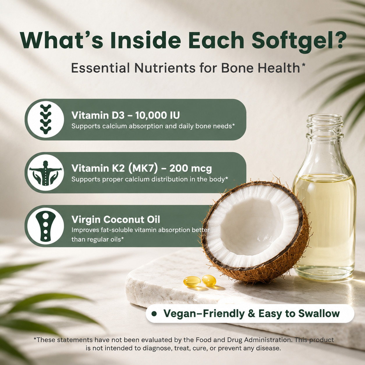 VEV D3 K2 10000IU – 200mcg K2 MK7 with Coconut Oil, 300 Softgels