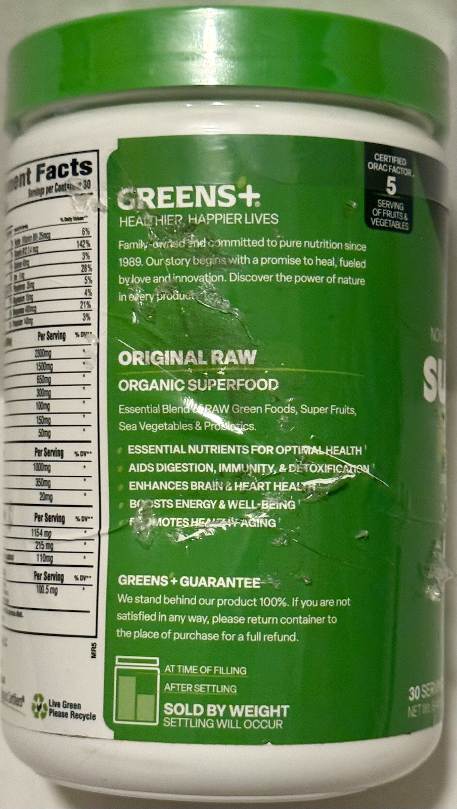 Greens Plus Organic Superfood Raw USDA Vegan Greens Powder 8.46 Oz BB 8/2027