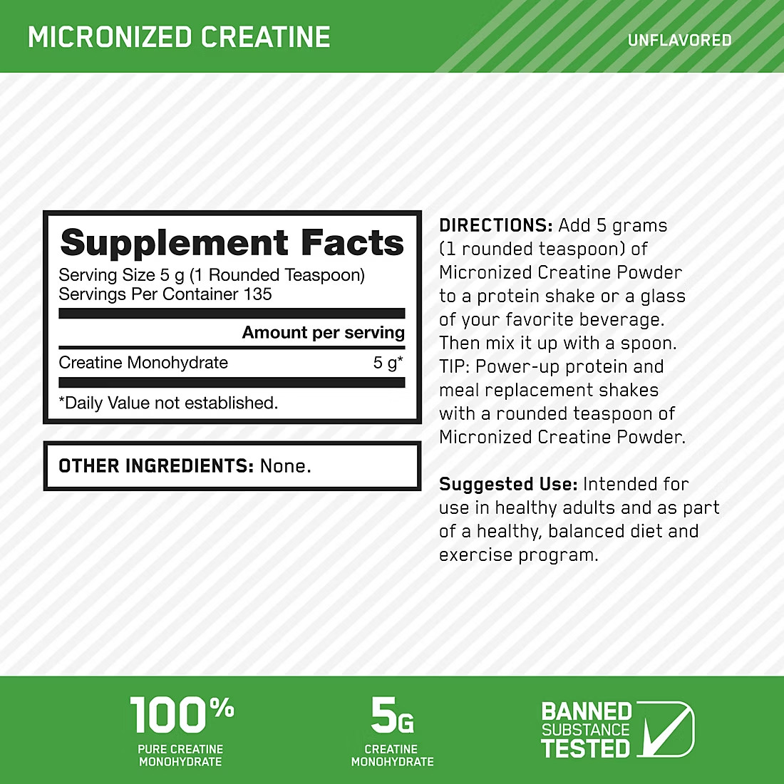 CREATINE POWDER Optimum Nutrition Micronized Unflavored 135 Servings 1.49 Lbs