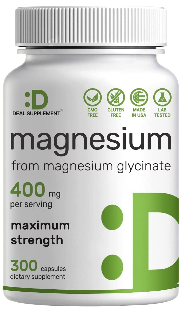 Magnesium Glycinate 400mg, 300 Capsules | 100% Chelated 300 Count (Pack of 1)