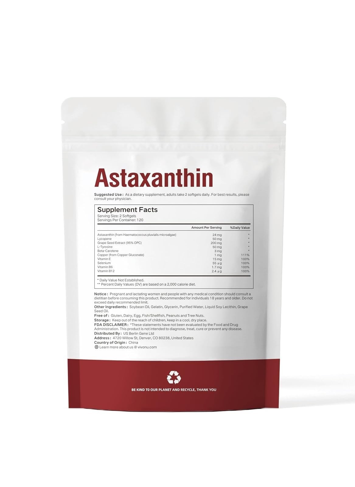 VivoNu Astaxanthin Supplements 24mg Softgels – 240 Count