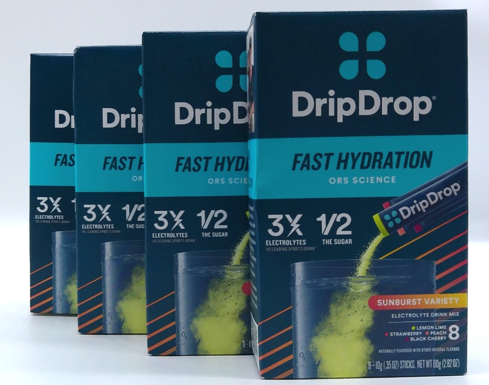 4- Drip Drop 1/2 The Sugar SunBurst Variety, 32 Total .35 Oz. Sticks, Exp. 12/28