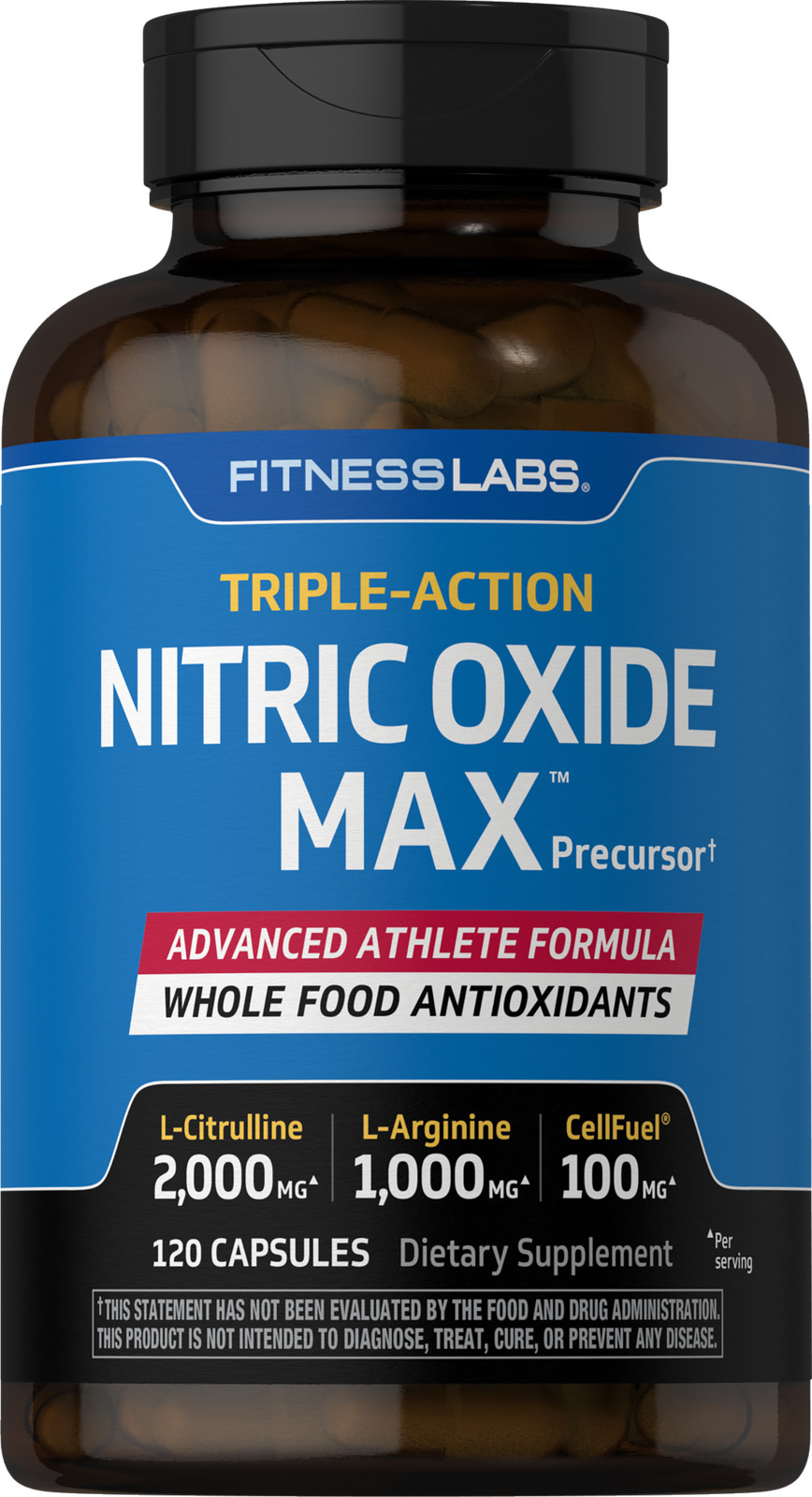 Nitric Oxide Supplement | 3000mg | 120 Capsules | Non-GMO | By Fitness Labs
