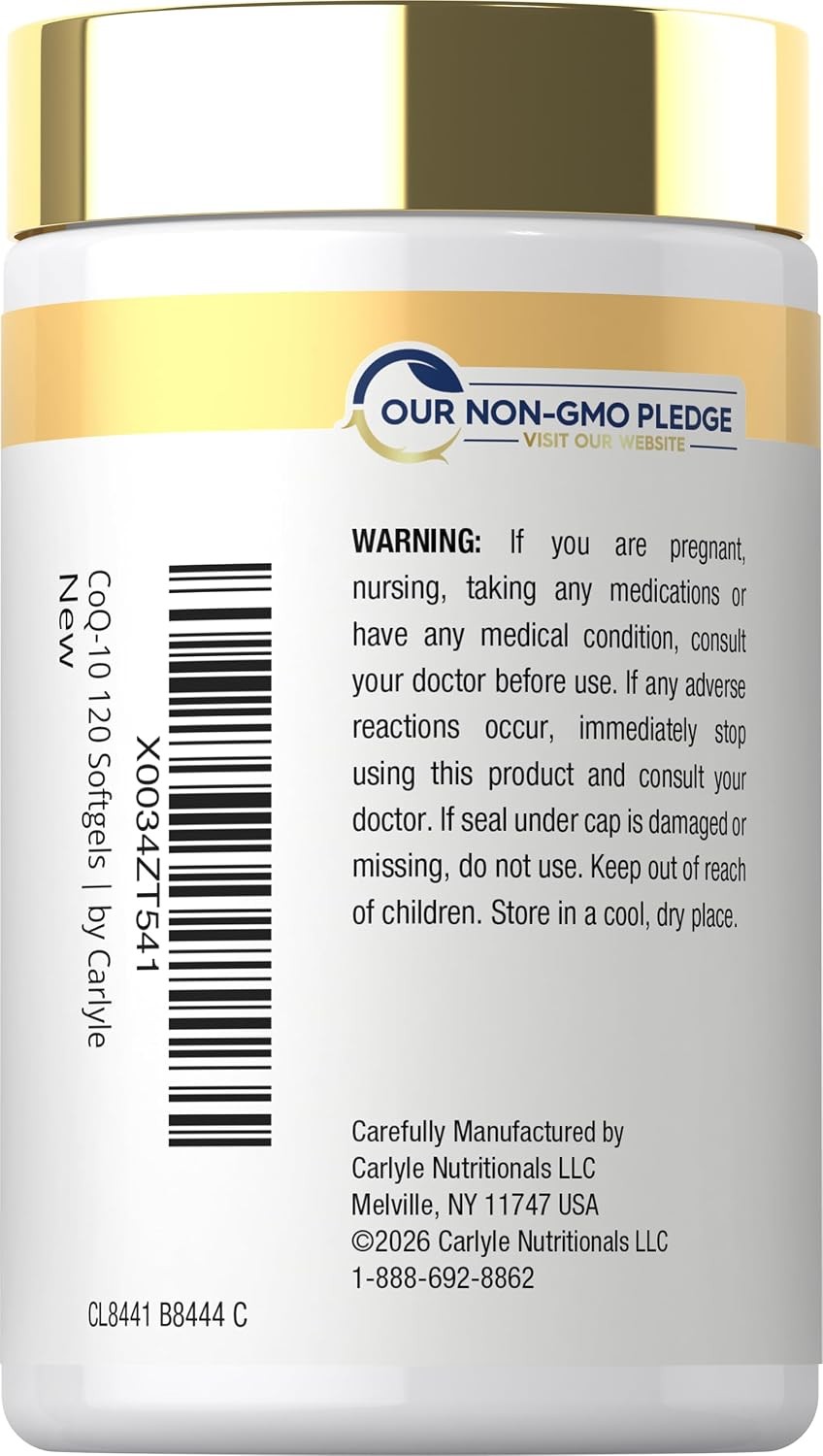 CoQ10 300mg | 120 Softgels | with Black Pepper Extract | Non-GMO | by Carlyle