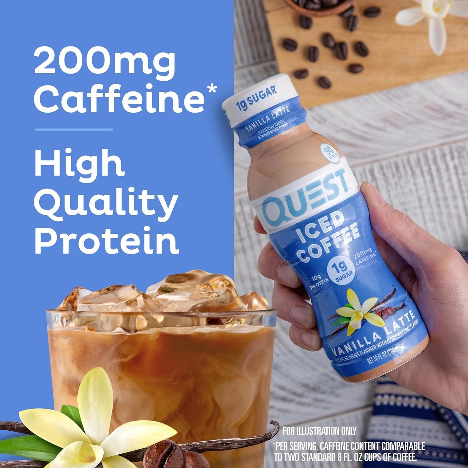 Deliciously Low Sugar Vanilla Latte Iced Coffee | 200mg Caffeine – 12 Bottles