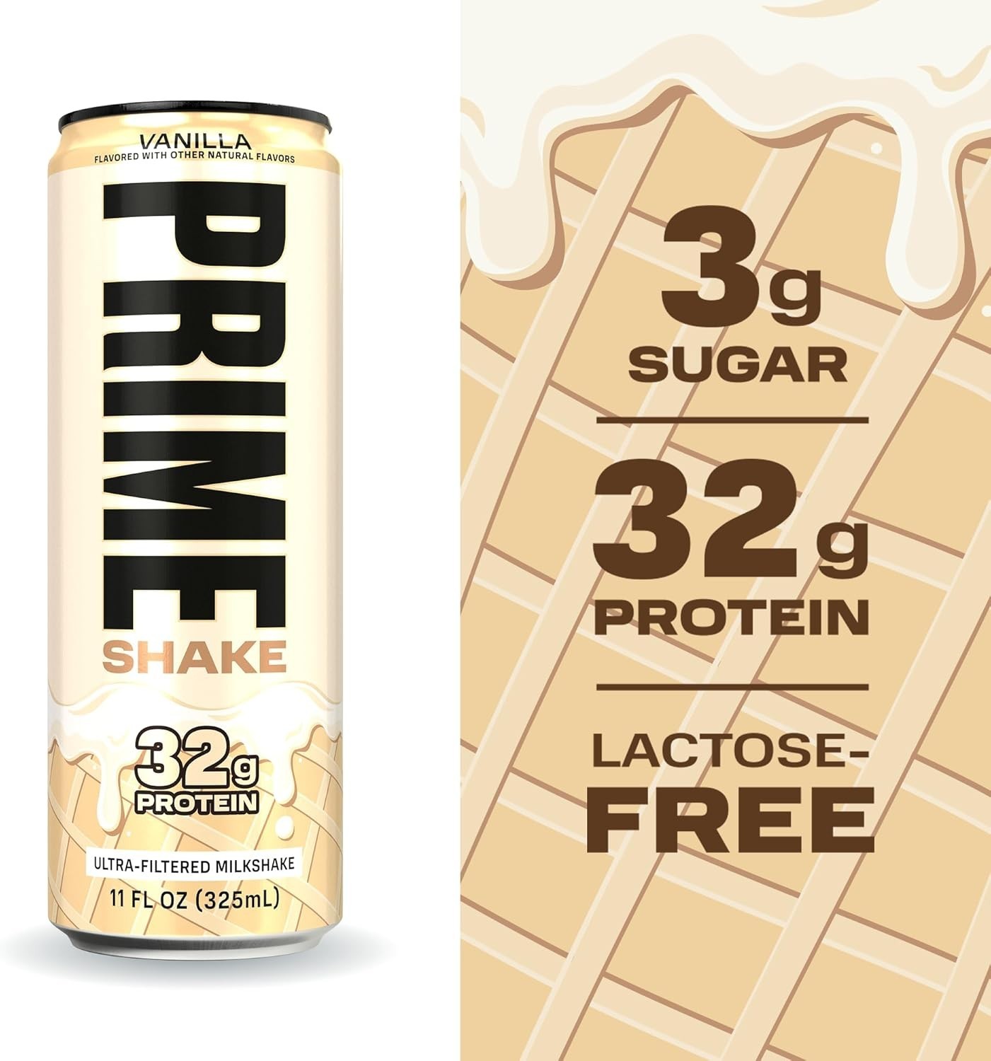 PRIME Shakes, Vanilla, 32g Protein Shake for Muscle 11 Fl Oz (Pack of 12)