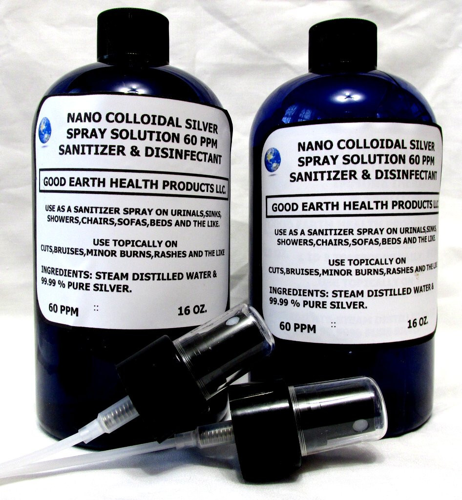 COLLOIDAL SILVER SOLUTION 60 PPM (2 16 OZ BOTTLES & 2 FINE MIST SPRAYERS