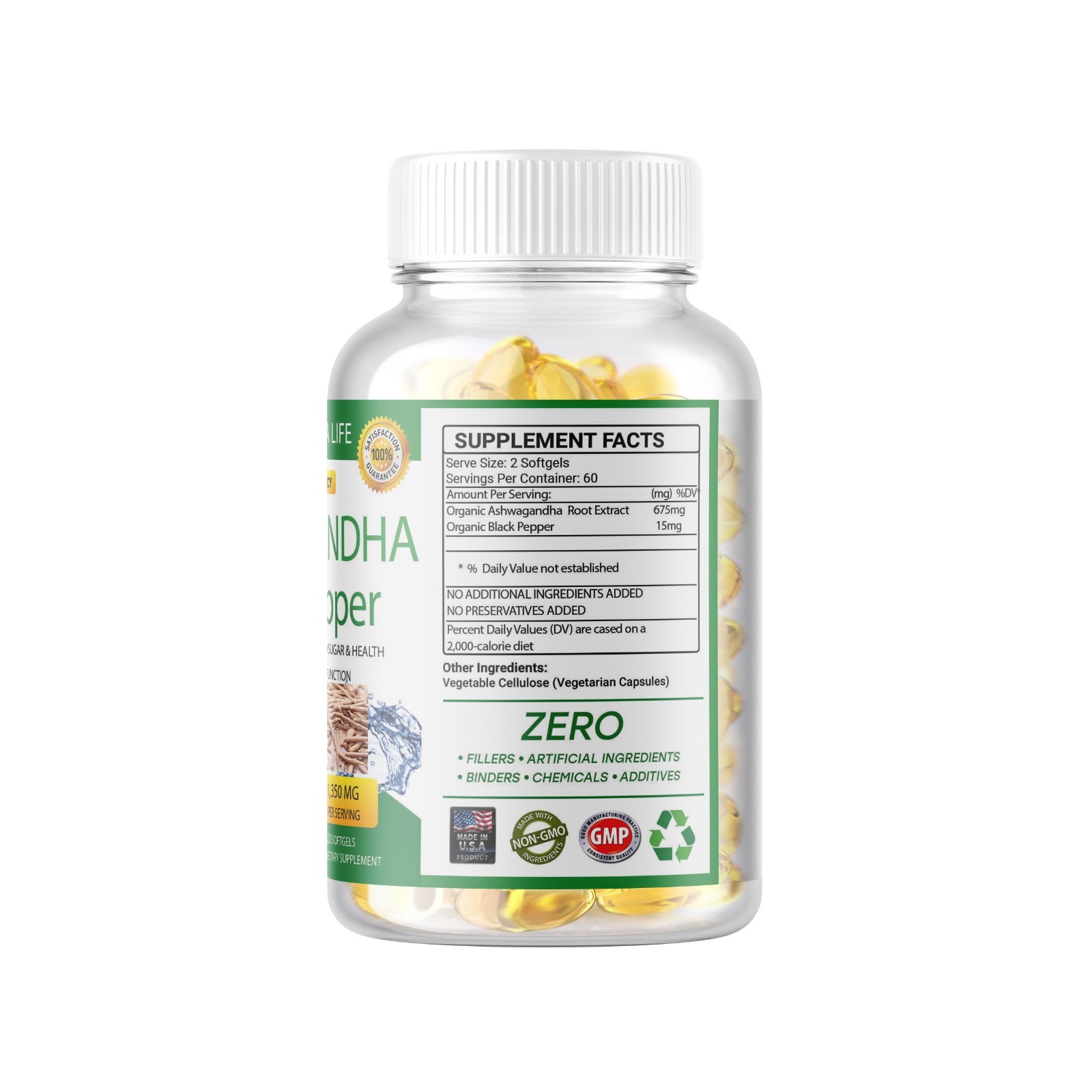 Organic Ashwagandha Root Herbal Supplement 650mg 240 Softgels Immune Support USA