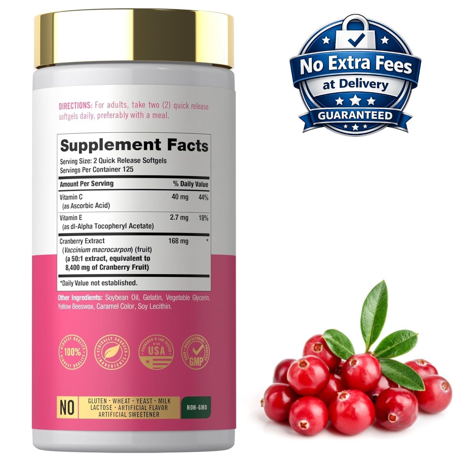 Extracto de Arandano Rojo 8400mg con Vitaminas C y E 250 Capsulas Blandas