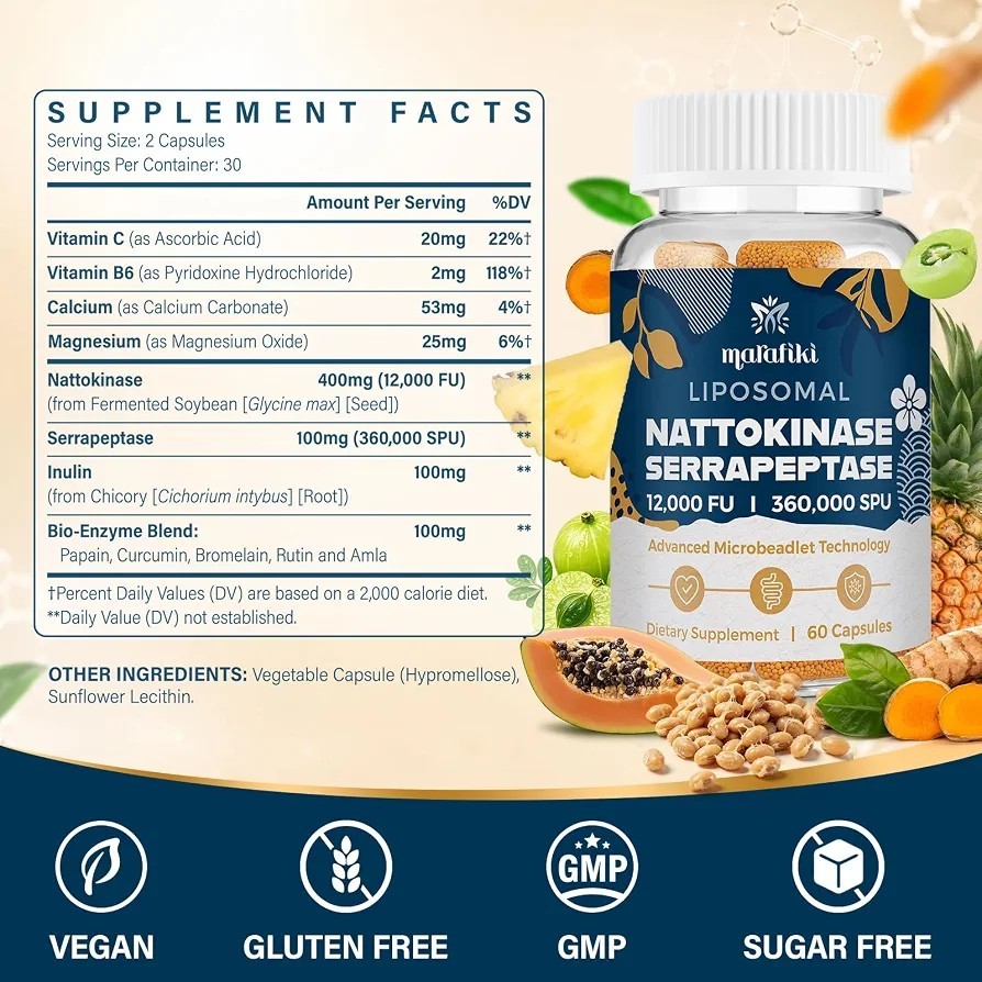 marafiki Liposomal Nattokinase Serrapeptase 60 Capsules Vegan Gluten-Free