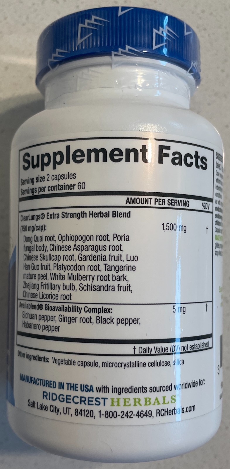 Ridgecrest Herbals Clear Lungs Extra Strength – 120 Caps – Expires 08/2028
